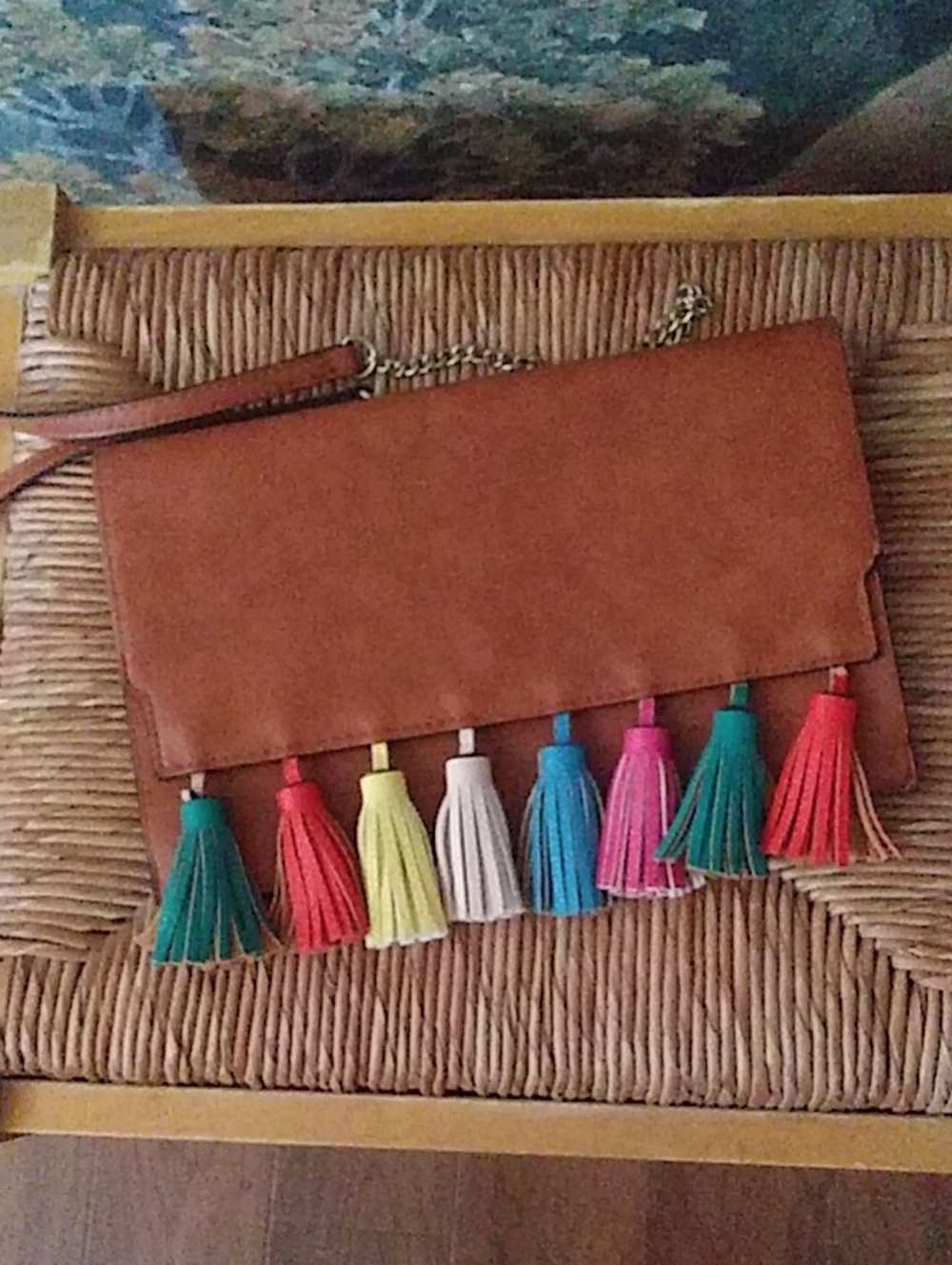 Tan Tassel-Trim Crossbody Bag